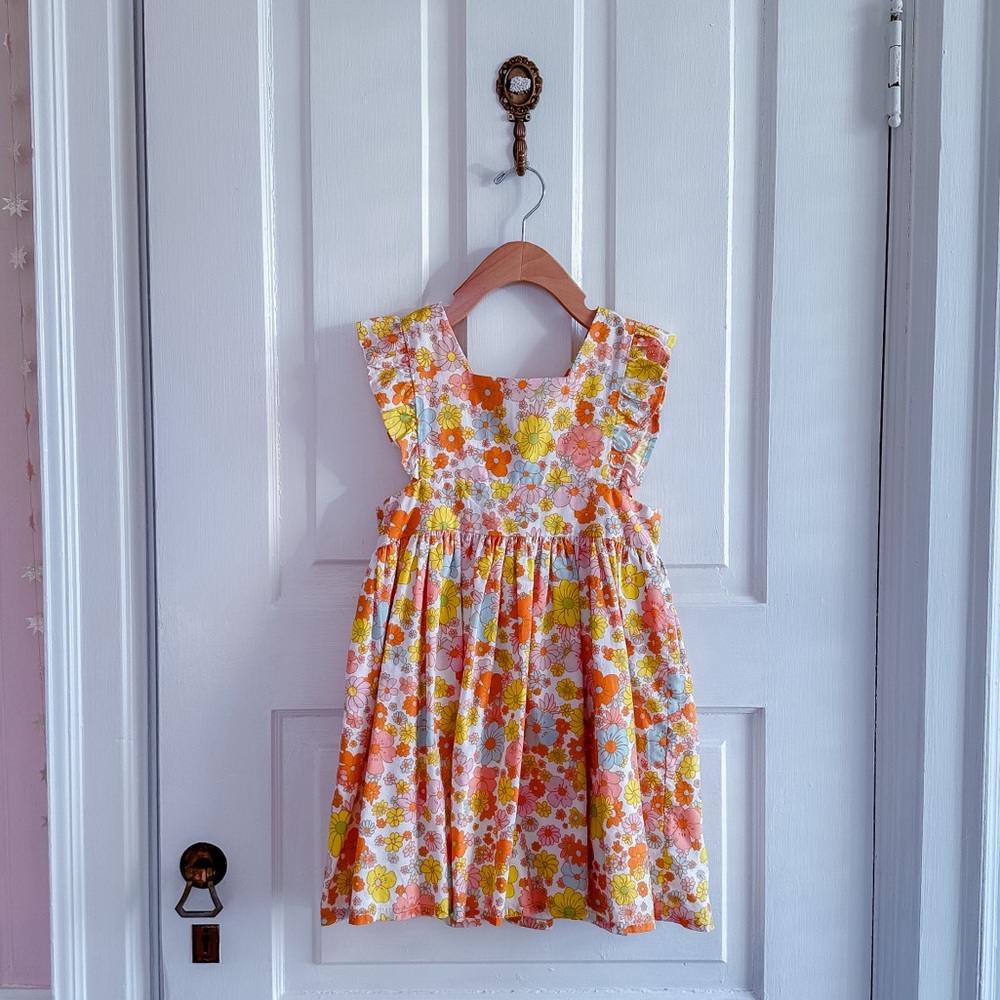 Floral Kids Dress - Orange, Pink, Green